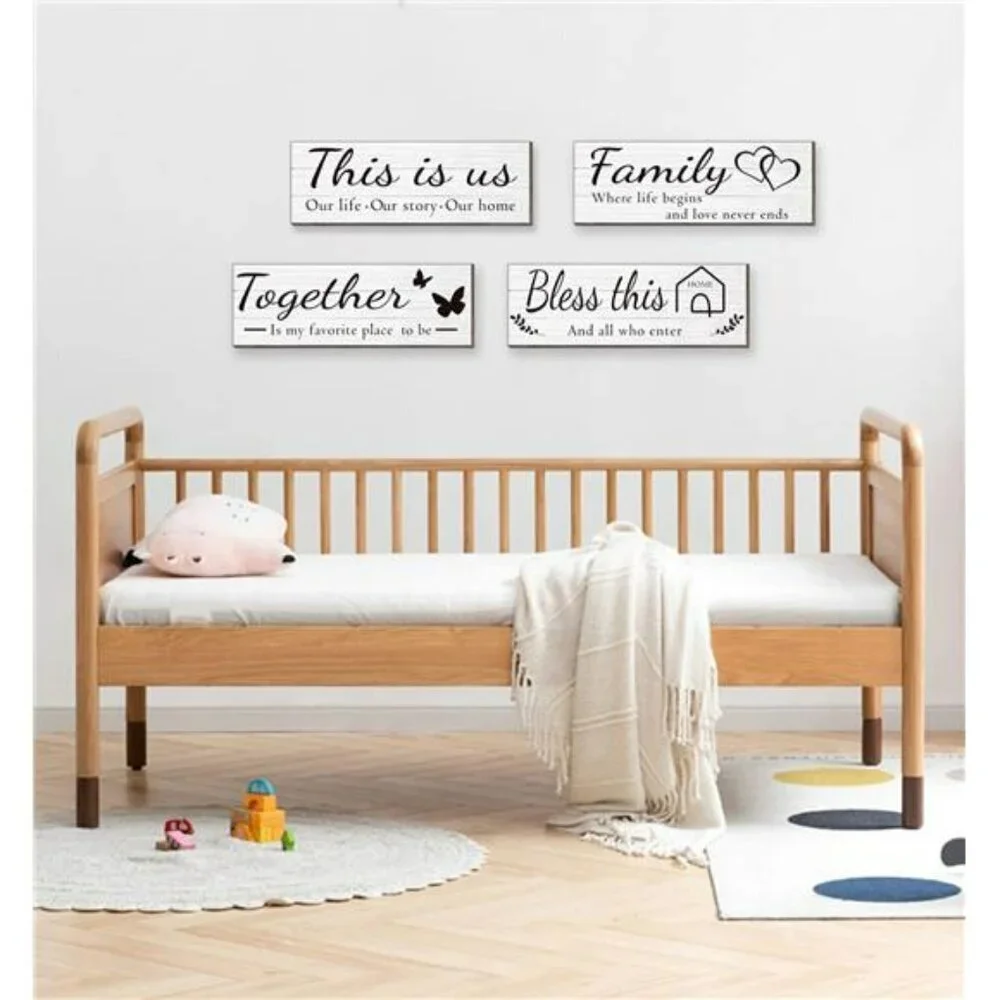 4 Pieces Wooden Home Wall Art Decor Rustic Farmhouse Decor Signs For Living Room